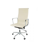 High Back Ribbed Leather Midcentury Style Office chair