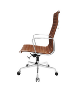 High Back Ribbed Leather Midcentury Style Office chair