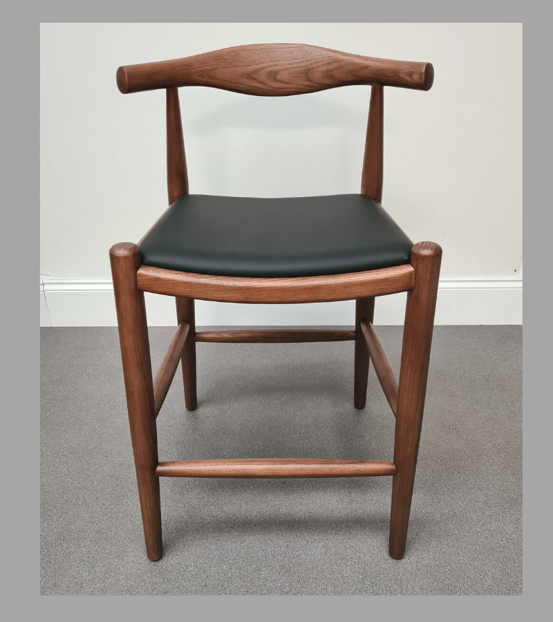 Elb Counter Stool in Oak with Grey Leather 65cm