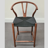 Lars Midcentury Style Counter Stool Cord Seat Light Walnut finish