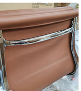 Tan Leather Low Back Padded Leather Midcentury Style Office chair
