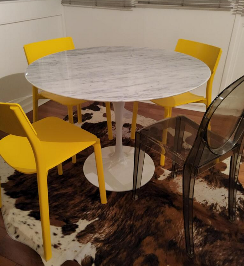 110cm Round Carrara Solid Marble Dining Table