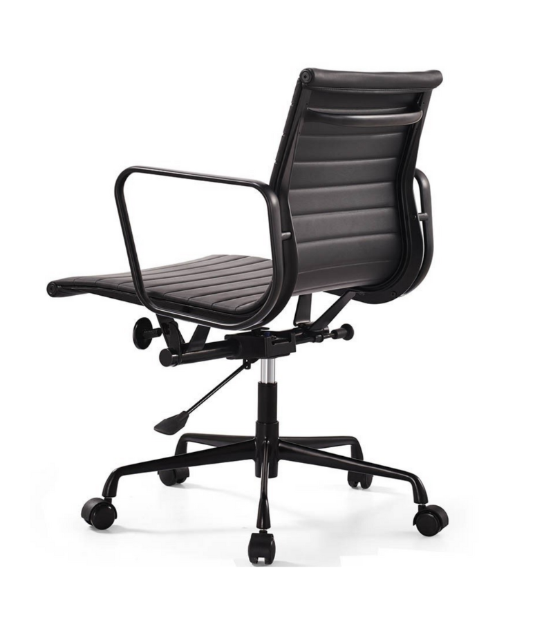 Eames 117 Style Ribbed Leather Office Chair with a Black Frame