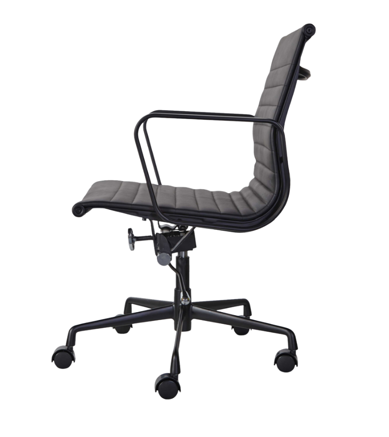 Eames 117 Style Ribbed Leather Office Chair with a Black Frame