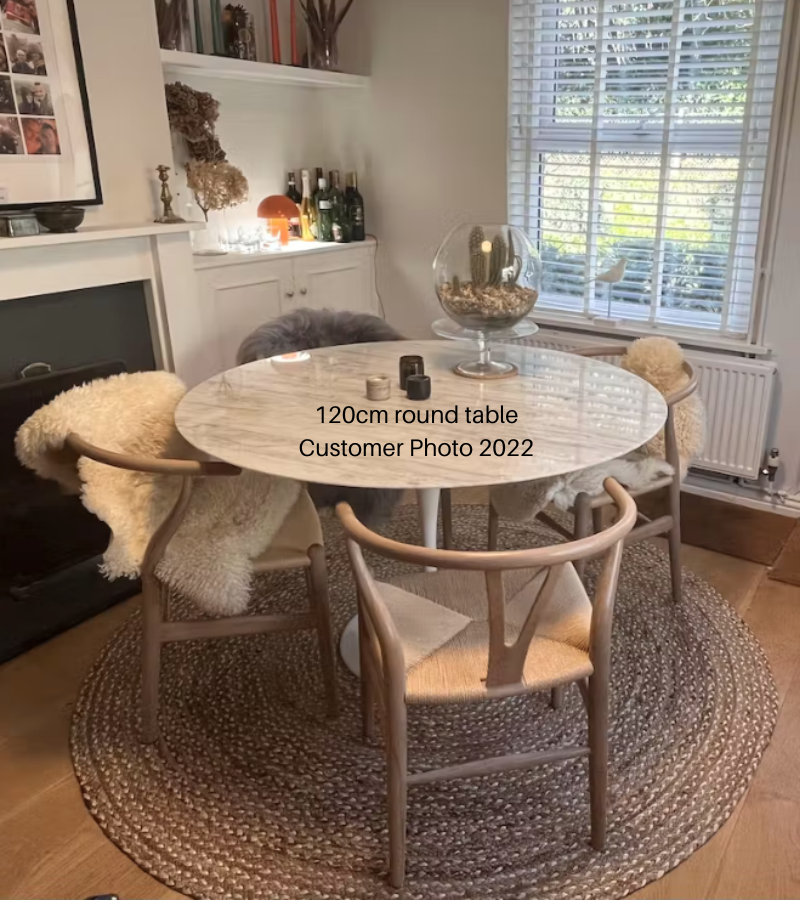 Round Carrara Solid Marble Dining Table Tulip Style 110cm – Onske