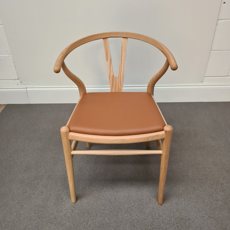 Wishbone Style Dining Chair Leather Seat