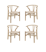 Outlet Item Set of 4 Y Wish bone Style Dining Chairs in Solid Oak with Natural Cord seat