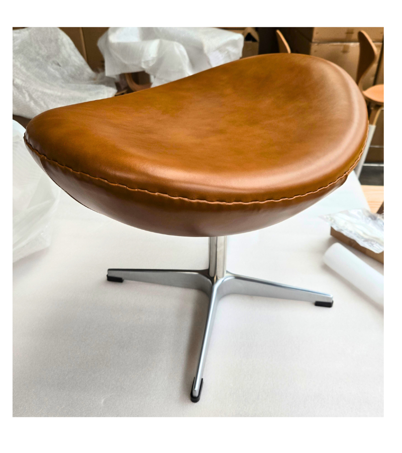 Outlet Item Egg Chair Ottoman Stool Arne Jacobson Style in Waxed Aniline Tan Leather