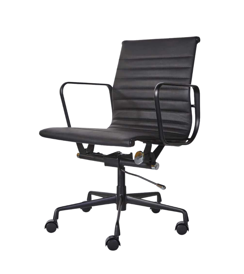 Eames 117 Style Ribbed Leather Office Chair with a Black Frame Onske