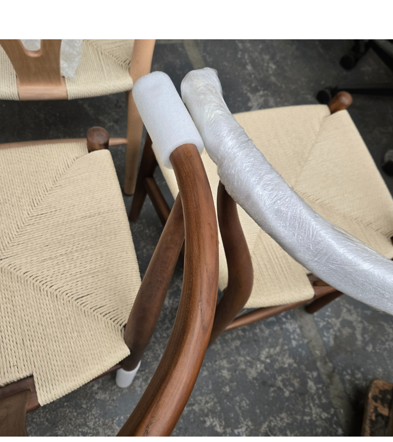 Set of Two Wish Y Dining Chairs in walnut finish with natural cord seat