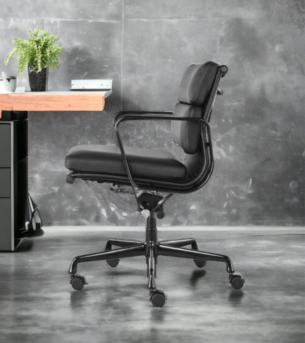 Black Frame with Black Leather Soft Pad 217 Style Leather Office Chair