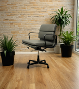 Black Frame Grey Leather Eames 217 Style Soft Pad Office Chair