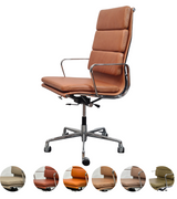 Executive High Back Leather Midcentury Style Office Chair in Aniline Leather