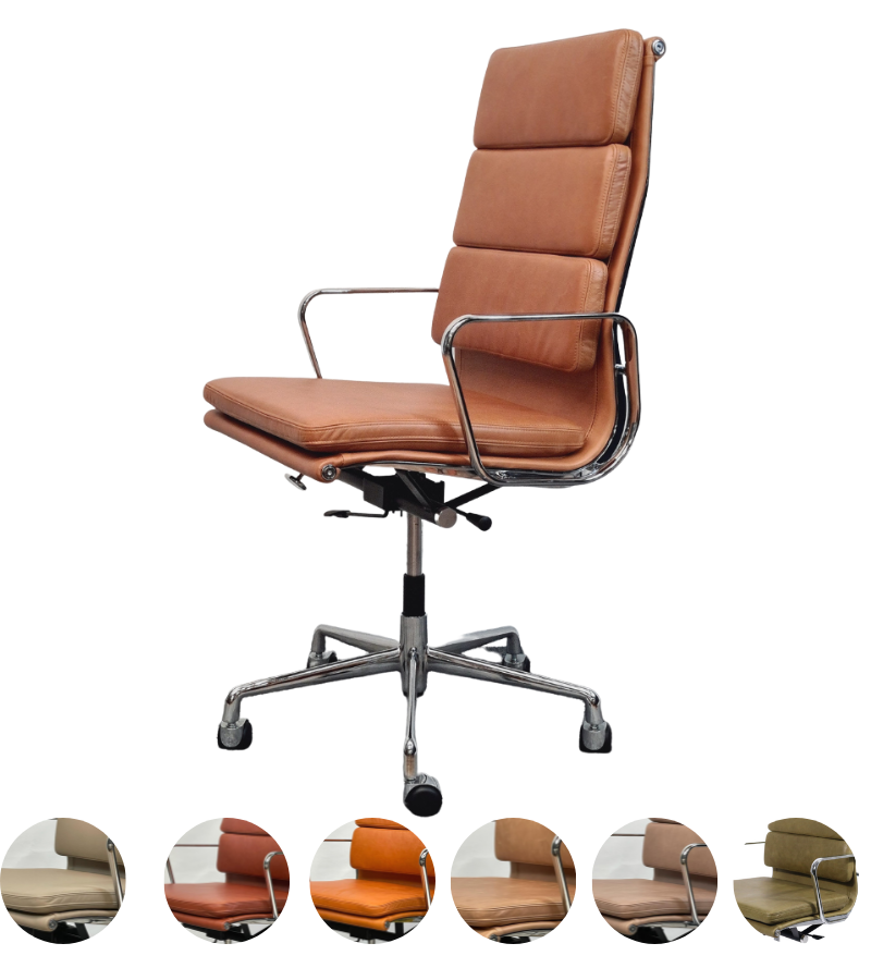 219 Eames Style Office Chair in Aniline Leather High Back Soft Pad