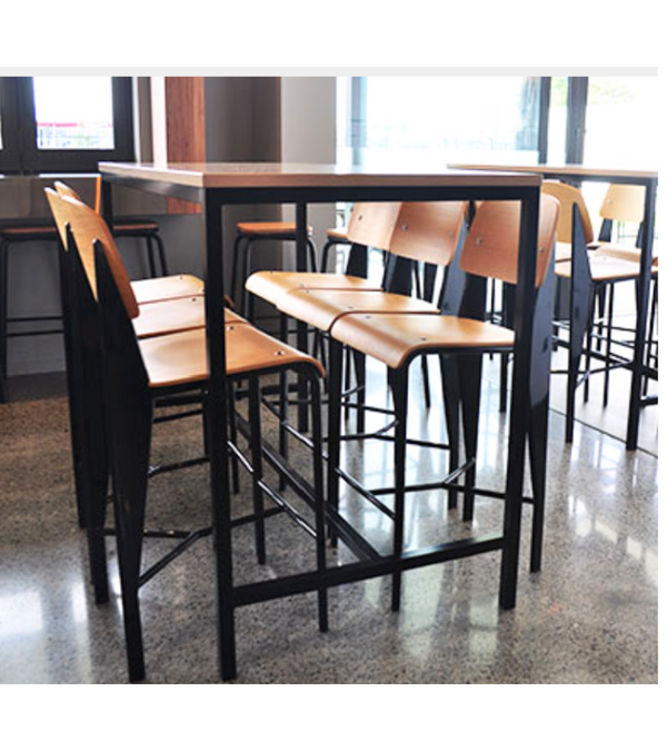 Bar Stool 74cm Oak Veneer Black Frame Jean Prouve style