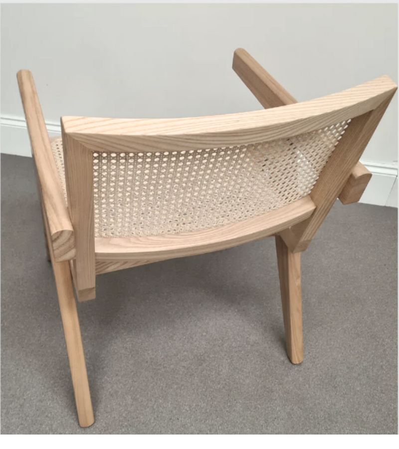 Jeanneret Style Rattan Dining Armchair Solid Ash