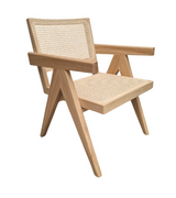 Jeanneret Style Rattan Dining Armchair Solid Ash