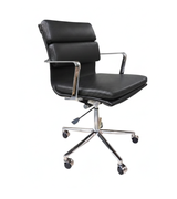 Menlo Midcentury Real Black Leather Executive Office Chair