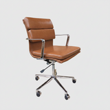 Brown office chair with chrome frame on a white background