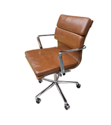 Menlo Midcentury Real Leather Tan Brown Executive Office Chair