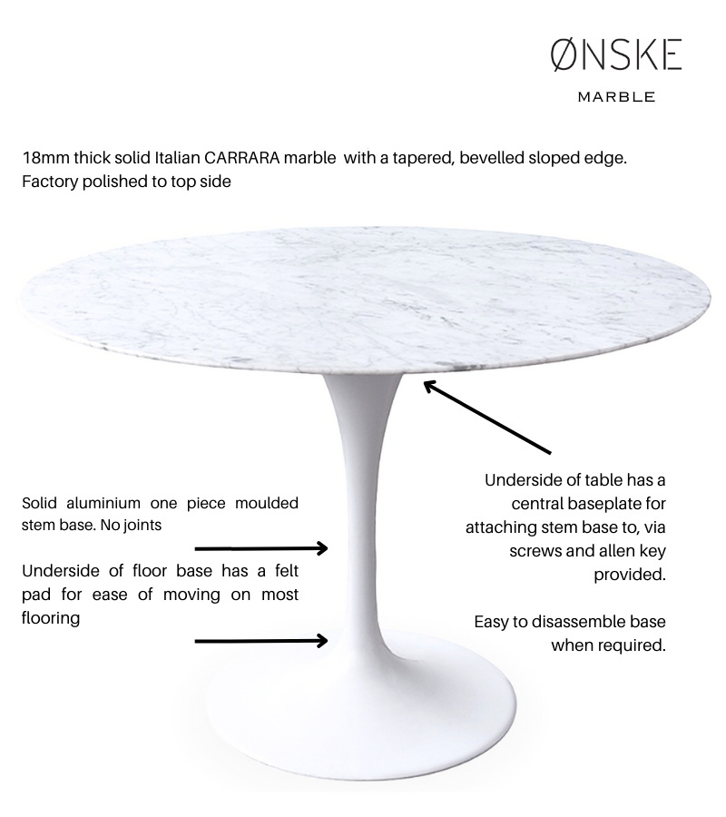 Marble Dining Table Tulip Style Choice of Size