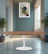 Oval Midcentury Style Dining Table Wood Top Walnut Or Natural