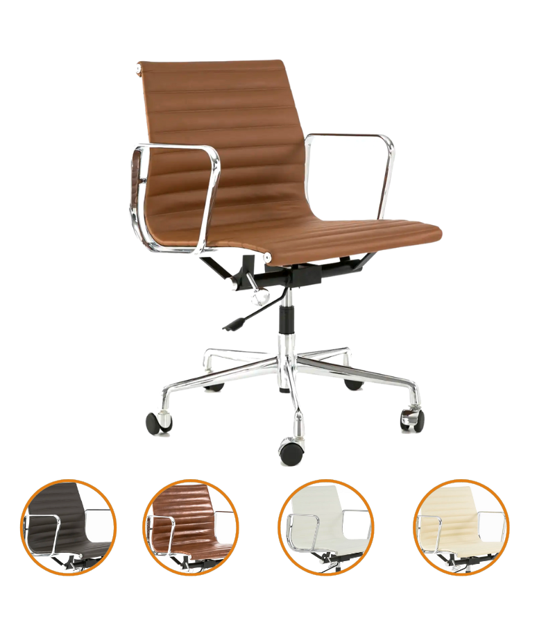 Ribbed Leather Eames 117 Mid-Century Style Office Chair