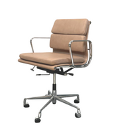 Low Back Padded Leather Midcentury Style Office chair Stone