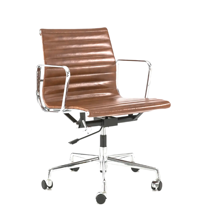 Ribbed Leather Eames 117 Mid-Century Style Office Chair