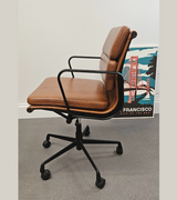 Black Frame Vintage Tan Leather Soft Padded  Midcentury Style Office chair