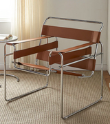 Wassily Chair in Premium Tan Leather Marcel Breuer Style.