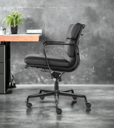 Black Frame Leather Eames 217 Style Mid-Century Office Chair