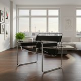 Wassily Bauhaus Tubular Accent Chair Full Leather