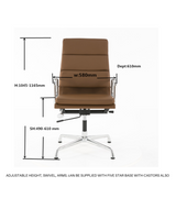 Executive High Back Leather Midcentury Style Office Chair in Aniline Leather