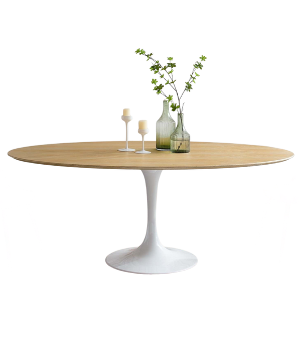 Oval Midcentury Style Dining Table Wood Top Walnut Or Natural