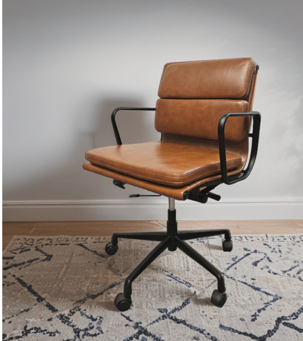 Black Frame Vintage Tan Leather Eames 217 Style Office Chair