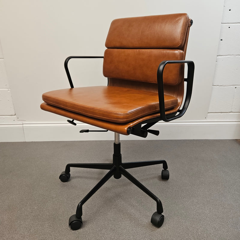 Black Frame Leather Eames 217 Style Mid-Century Office Chair