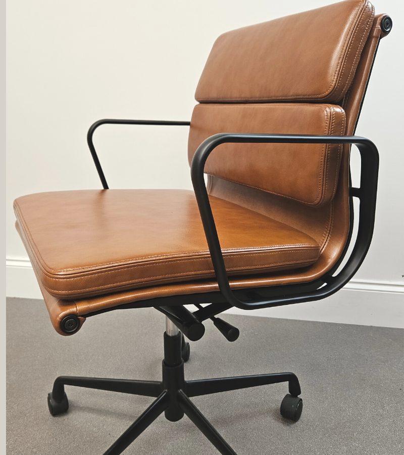 Black Frame Vintage Tan Leather Eames 217 Style Office Chair