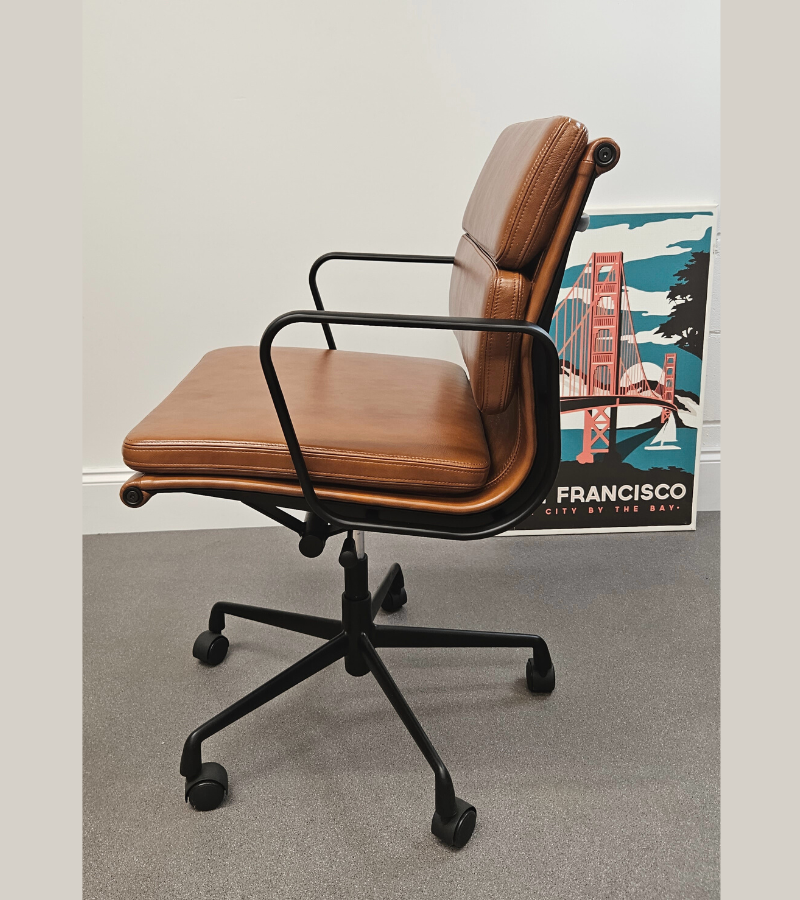 Black Frame Vintage Tan Leather Eames 217 Style Office Chair