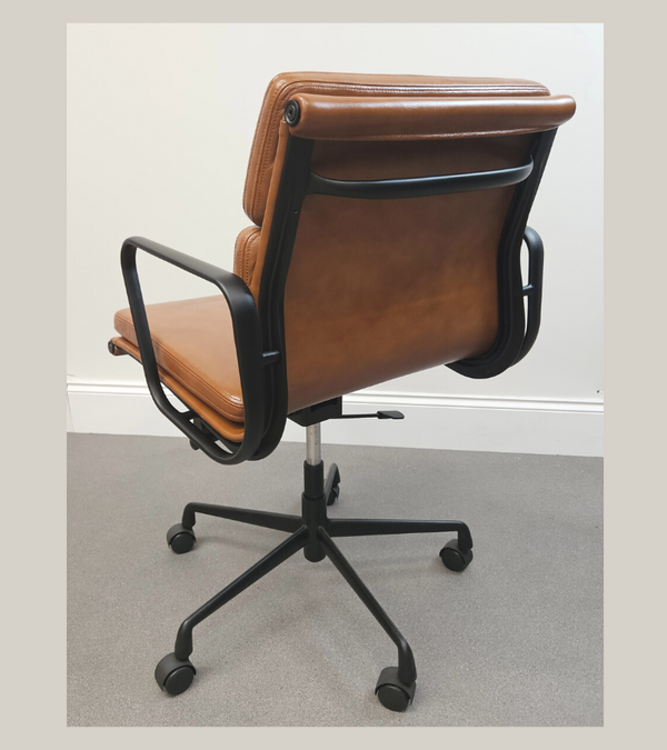 Black Frame Vintage Tan Leather Eames 217 Style Office Chair