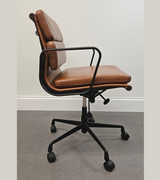 Black Frame Vintage Tan Leather Soft Padded  Midcentury Style Office chair