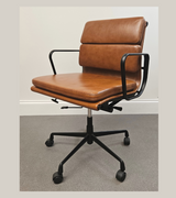 Black Frame Vintage Tan Leather Soft Padded  Midcentury Style Office chair