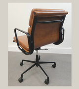 Black Frame Vintage Tan Leather Soft Padded  Midcentury Style Office chair