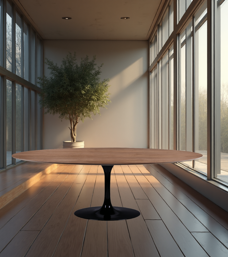 Oval Midcentury Style Dining Table Wood Top Walnut Or Natural