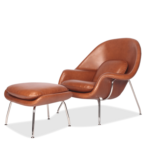 Womb Style Chair with Ottoman in Waxed Aniline Leather