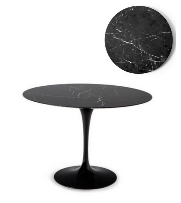 Nero Marquina Marble 90cm Tulip Style Dining Table - Onske