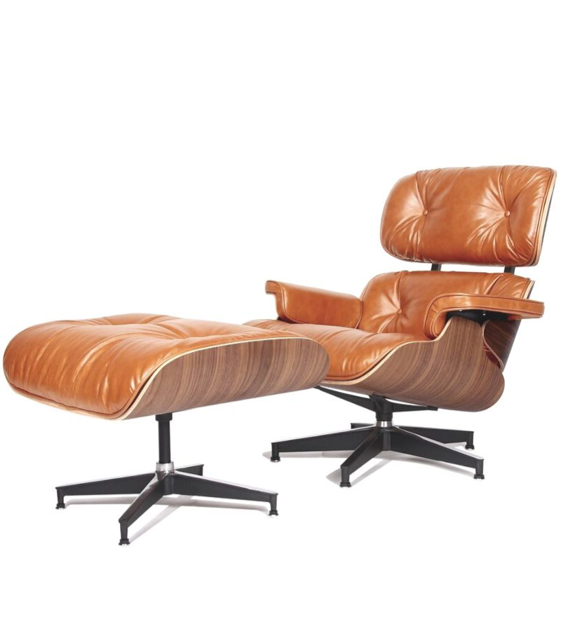 Waxed Aniline Leather Midcentury 670 Style Chair and Ottoman - Onske