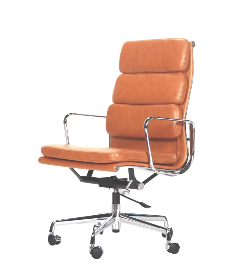219 Eames Style Office Chair in Aniline Leather High Back Soft Pad