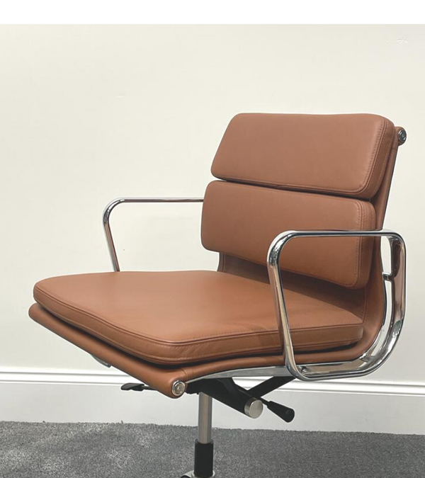 Tan Leather Soft Pad Mid-Century Office Chair