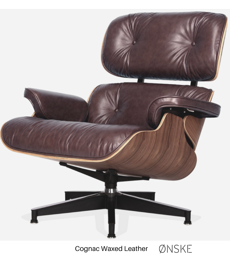 Waxed Aniline Leather Mid-Century Charles style Lounge Chair and Ottoman